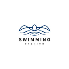 swimming logo design with athlete swim and sea wave 3