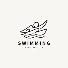 Fototapeta premium swimming logo design with athlete swim and sea wave