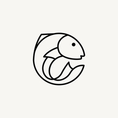 Fish and circle logo design illustration with line art style 2