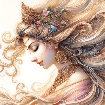 Watercolor Painting of Goddess Parvati's Flowing Hair
