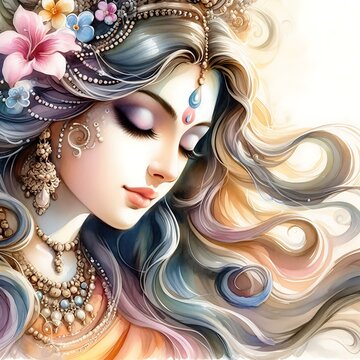 Watercolor Painting of Goddess Parvati's Flowing Hair
