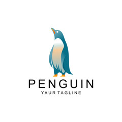 Obraz premium Penguin logo design. Simple and clean simple Penguin Icon vector in a strong combination of blue and gold on a white background, Ideal illustration for business branding