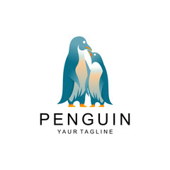 Obraz premium Penguin logo design. Simple and clean simple Penguin Icon vector in a strong combination of blue and gold on a white background, Ideal illustration for business branding
