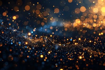 Fototapeta premium Abstract background with glittering bokeh lights in blue and orange, creating a dreamy, festive, and magical atmosphere.