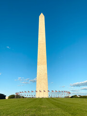 Washinton Monument surrounded by American flags on summer