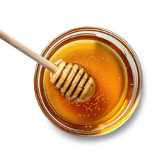Honey and honeycomb in a cup and a honey scoop Isolated on A Transparent Background.