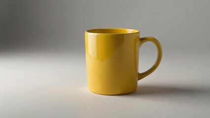 blank yellow mug mockup isolated on white background, coffee cup mock up cutout on empty backdrop