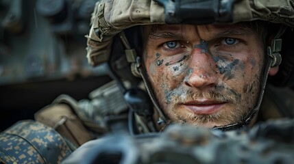 Fototapeta premium Soldier in Combat Gear Ai generated