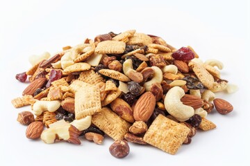 White background with snack mix
