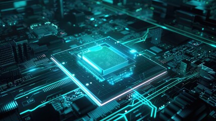 Glowing GPU in digital matrix