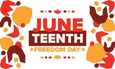 Juneteenth. Freedom and Emancipation day in June. Independence Day. Annual African-American holiday, celebrated in June 19. American history and heritage. Vector poster, illustration and banner