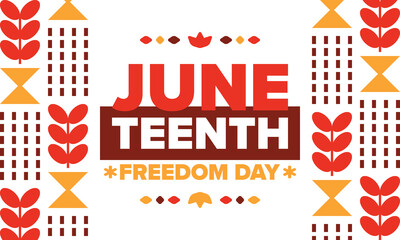 Juneteenth. Freedom and Emancipation day in June. Independence Day. Annual African-American holiday, celebrated in June 19. American history and heritage. Vector poster, illustration and banner