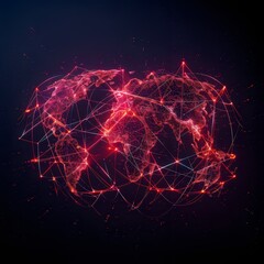 Glowing Red Digital World Map with Network Connections