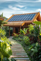 Obraz premium Eco-friendly house with solar panels 