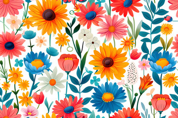 Seamless Whimsical Playful Vibrant Flowers