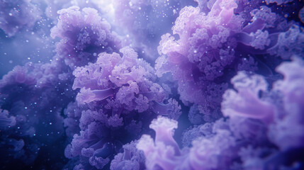 A beautiful purple coral reef with many purple flowers. The colors are vibrant and the scene is peaceful and serene