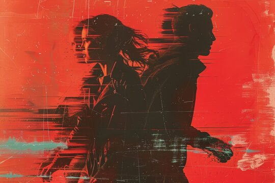 A powerful magazine cover showing a couple making the difficult decision to leave, with a sense of urgency as they are chased