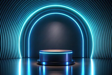 Neon modern podium in a futuristic setting.