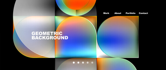 Obraz premium Bright colorful squares with round elements minimal geometric background. Vector Illustration For Wallpaper, Banner, Background, Card, Book Illustration, landing page