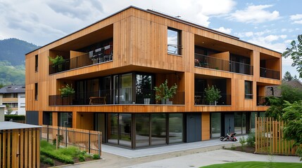 Modern wooden apartment building 