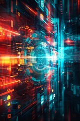 Futuristic Technology Concept with Privacy Protection Icons on a Textured Tech Background