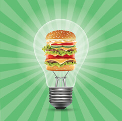 light bulb graphic drawing with a hamburger inside