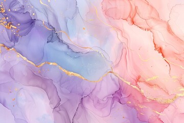 Ethereal Watercolor Blends: Abstract watercolor art prints in soft, dreamy hues with gold brush stroke accents