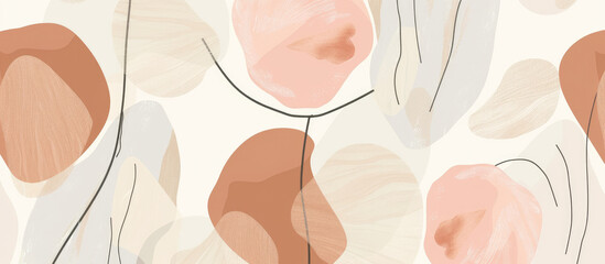 Minimalist abstract organic shapes in peach and pink on white background