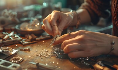 Crafting Beautiful Earrings Jeweler's Hands at Work.
Artisan Making Earrings Close-Up of Skilled Hands.
Creating Handcrafted Earrings Jeweler in Action