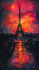 Contemporary artwork of the Tour Eiffel Paris