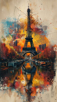Contemporary artwork of the Tour Eiffel Paris