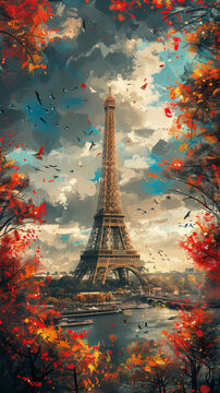 Contemporary artwork of the Tour Eiffel Paris