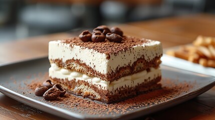 A rich and creamy tiramisu, dusted with cocoa powder.