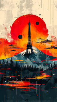 Contemporary artwork of the Tour Eiffel Paris