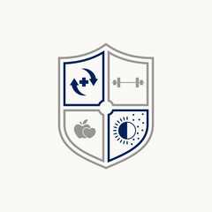 Logo design graphic concept creative premium vector stock shield security guard fitness sport body nutrition lifestyle. Relate diet healthcare vitamin