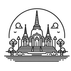 AI Generate of Line Icon of Buddhist Temple, Buddha's Temple, Buddha, Temple, with White Background