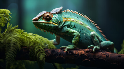 Fototapeta premium Chameleon blending seamlessly on a branch