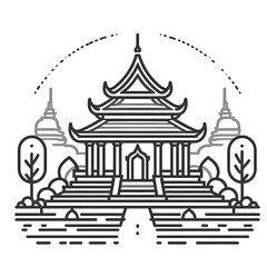 Obraz premium AI Generate of Line Icon of Buddhist Temple, Buddha's Temple, Buddha, Temple, with White Background