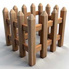 3D Render of a Stick Fence, on isolated white background, Generative AI