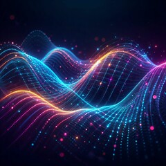 Obraz premium Abstract digital wave of particles. Futuristic point wave. Technology background illustration 