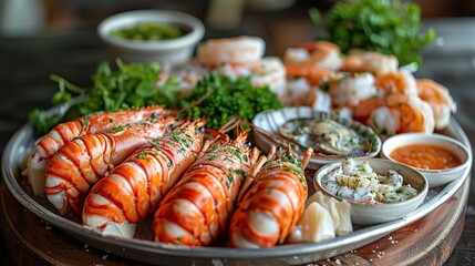 A fresh seafood platter, with shrimp, crab, and lobster.