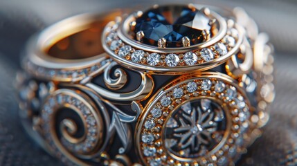 Obraz premium 3D Close-Up of Jewelry: Illustrate a 3D close-up of exquisite jewelry, focusing on the fine details of gemstones, settings, and craftsmanship. 