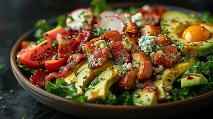 A fresh Cobb salad, with bacon, avocado, and blue cheese.