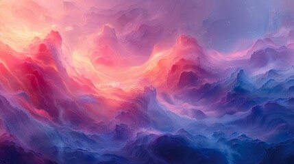 Fototapeta premium Vivid abstract digital painting with vibrant pinks, purples, and blues, evoking a dreamy, ethereal atmosphere. Perfect for backgrounds and designs.
