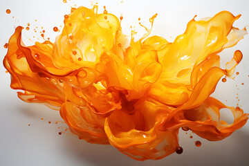 Pour orange or splash watercolor on white background. Background Abstract Texture. Spread throughout area. It is kind of art. Realistic color clipart template pattern.