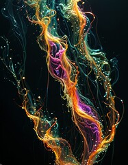 Abstract Colorful Swirls on Black Background