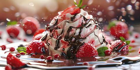 Luscious Indulgence CloseUp of a Delicious Big Strawberry Ice Cream  