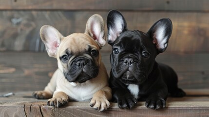 Two French Bulldog Puppies in a Joint Pose