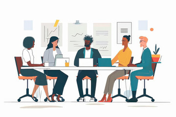 Corporate meeting with a diverse team discussing a project around a conference table