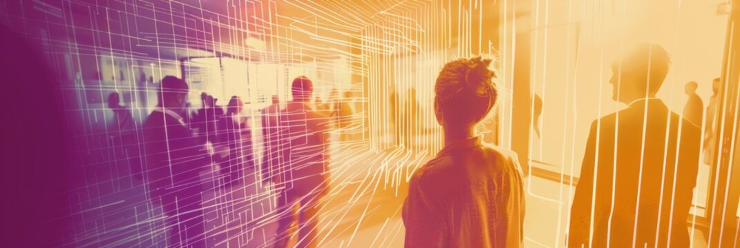 Diverse Cybersecurity Team Monitoring Blockchain Transactions in a Futuristic Command Center, Late Afternoon